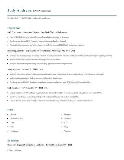 SAS Programmer Resume