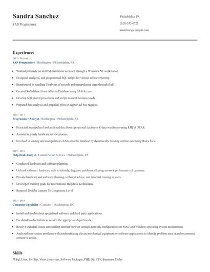 SAS Programmer Resume