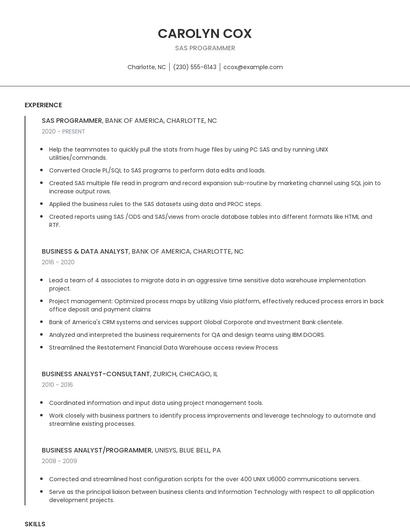 SAS Programmer Resume