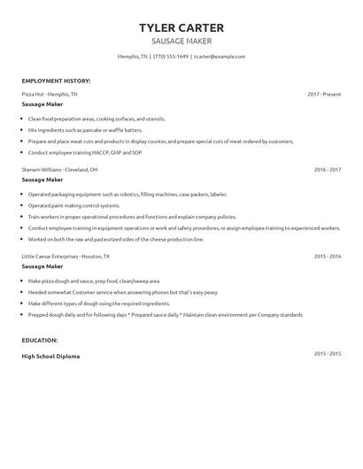 Sausage Maker Resume