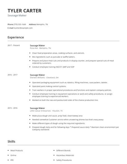 Sausage Maker Resume
