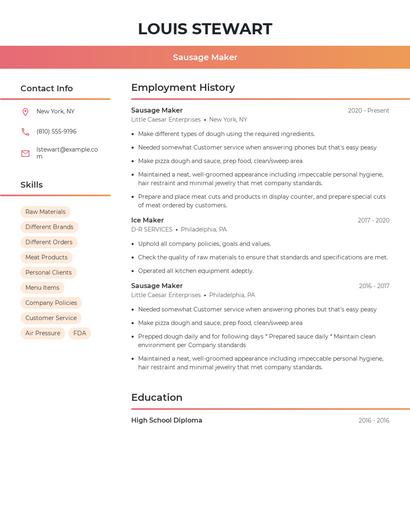 Sausage Maker Resume