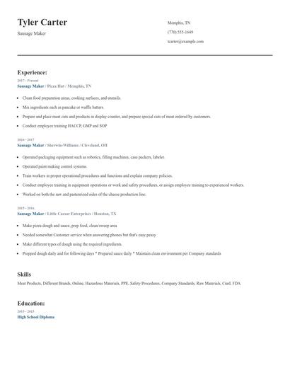 Sausage Maker Resume
