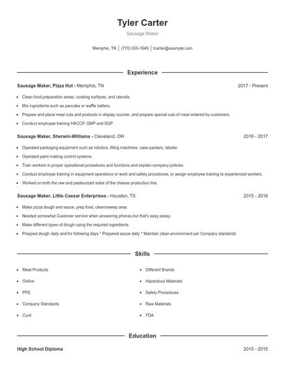 Sausage Maker Resume