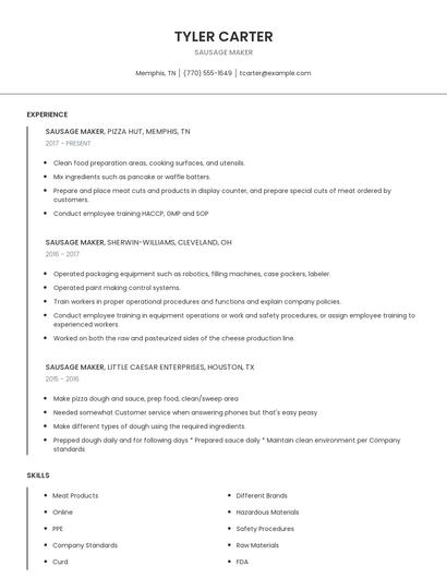 Sausage Maker Resume