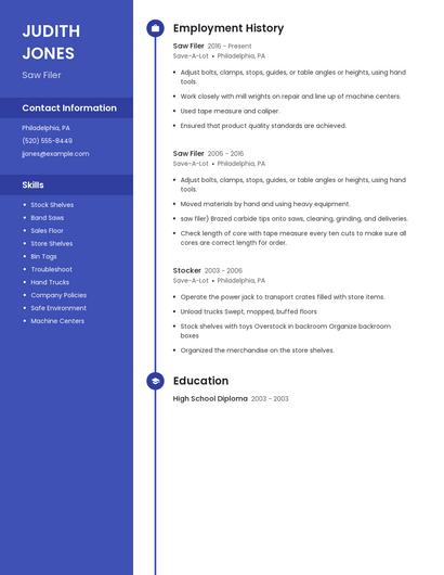 Saw Filer Resume