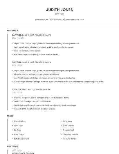 Saw Filer Resume