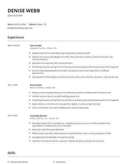 Saw Grinder Resume