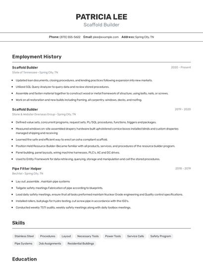 Scaffold Builder Resume