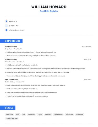 Scaffold Builder Resume