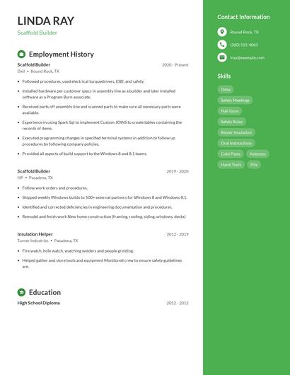 Scaffold Builder Resume