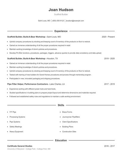 Scaffold Builder Resume