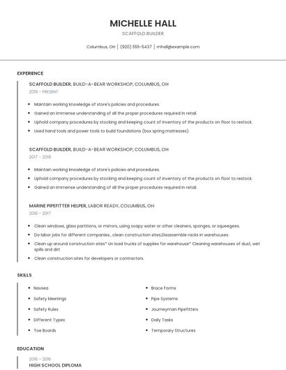 Scaffold Builder Resume