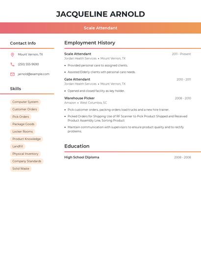 Scale Attendant Resume