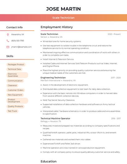 Scale Technician Resume