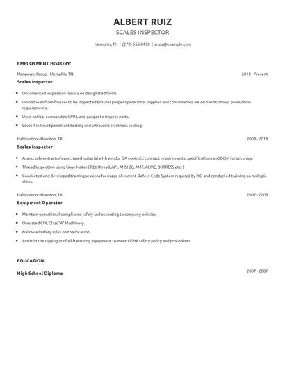 Scales Inspector Resume