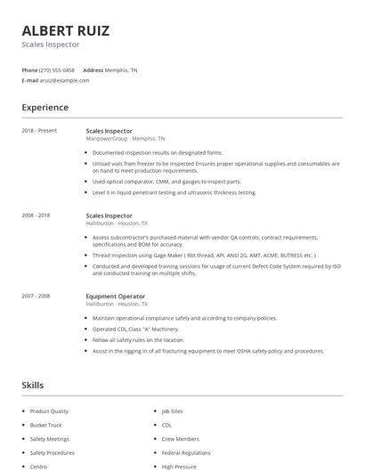 Scales Inspector Resume