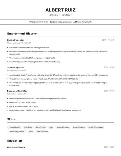 Scales Inspector Resume