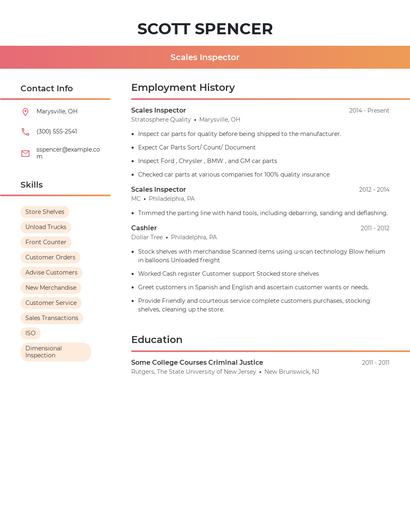 Scales Inspector Resume