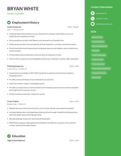 Scales Inspector Resume