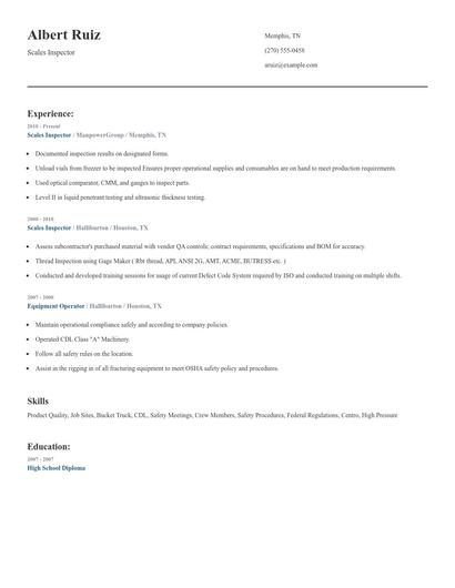 Scales Inspector Resume