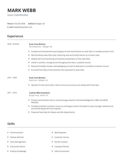Scan Coordinator Resume