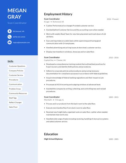 Scan Coordinator Resume