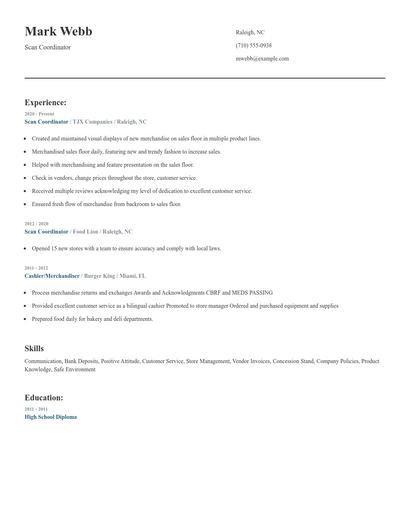 Scan Coordinator Resume