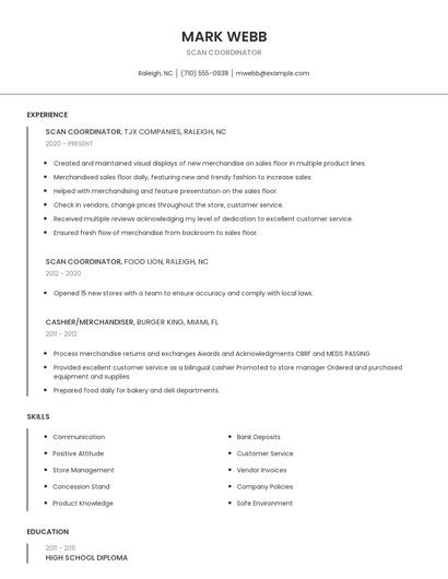 Scan Coordinator Resume