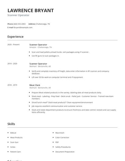 Scanner Operator Resume