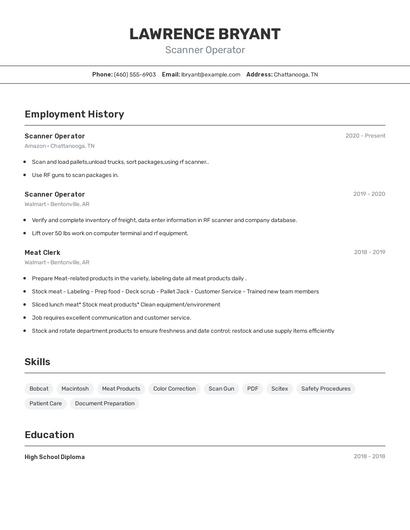 Scanner Operator Resume