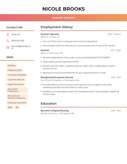 Scanner Operator Resume