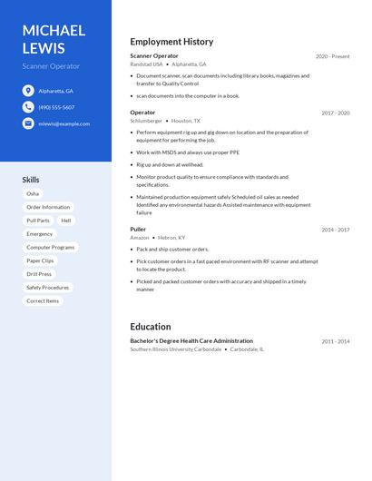 Scanner Operator Resume