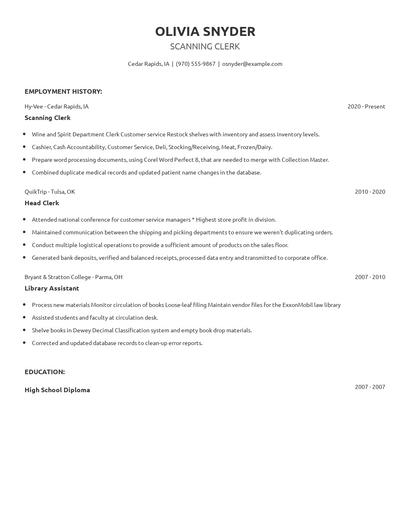 Scanning Clerk Resume
