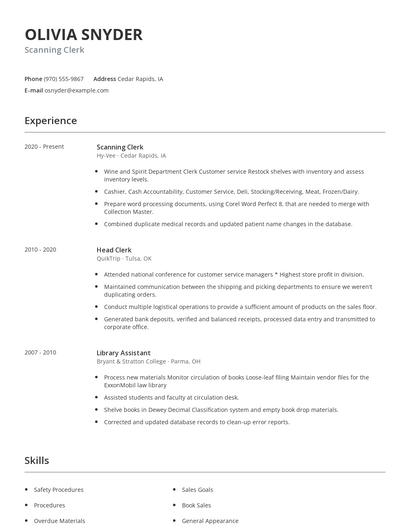 Scanning Clerk Resume