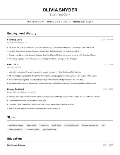 Scanning Clerk Resume
