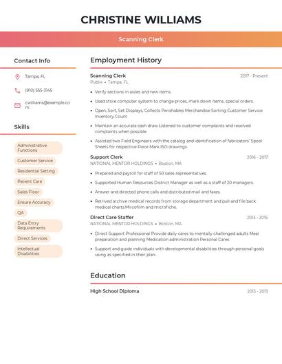 Scanning Clerk Resume
