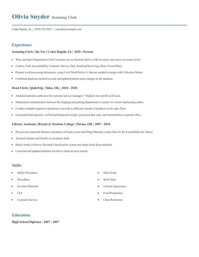 Scanning Clerk Resume