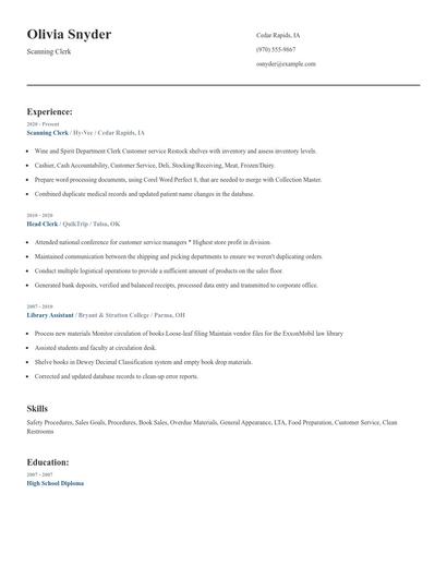 Scanning Clerk Resume