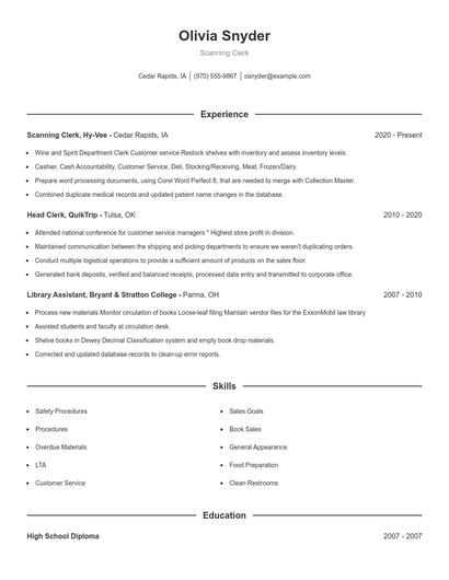 Scanning Clerk Resume