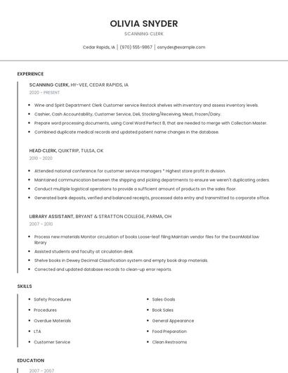 Scanning Clerk Resume