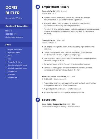 Scenario Writer Resume