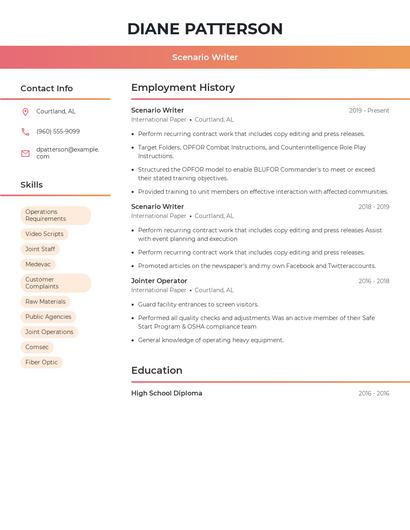 Scenario Writer Resume