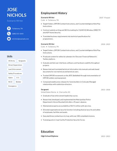 Scenario Writer Resume