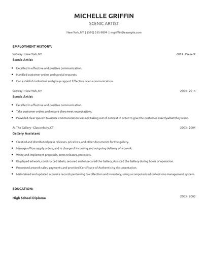 Scenic Artist Resume