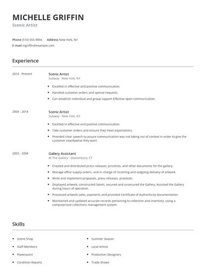 Scenic Artist Resume