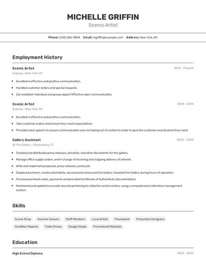 Scenic Artist Resume