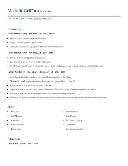 Scenic Artist Resume