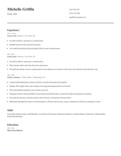 Scenic Artist Resume