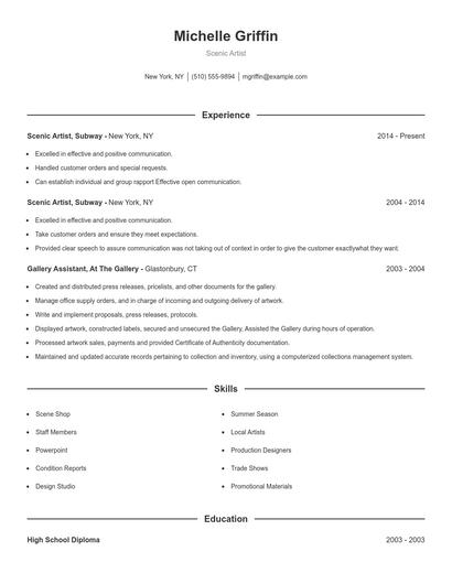 Scenic Artist Resume